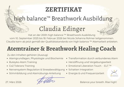 zertifizierten Atemtrainerin & Breathwork Healing Coach (high balance™)